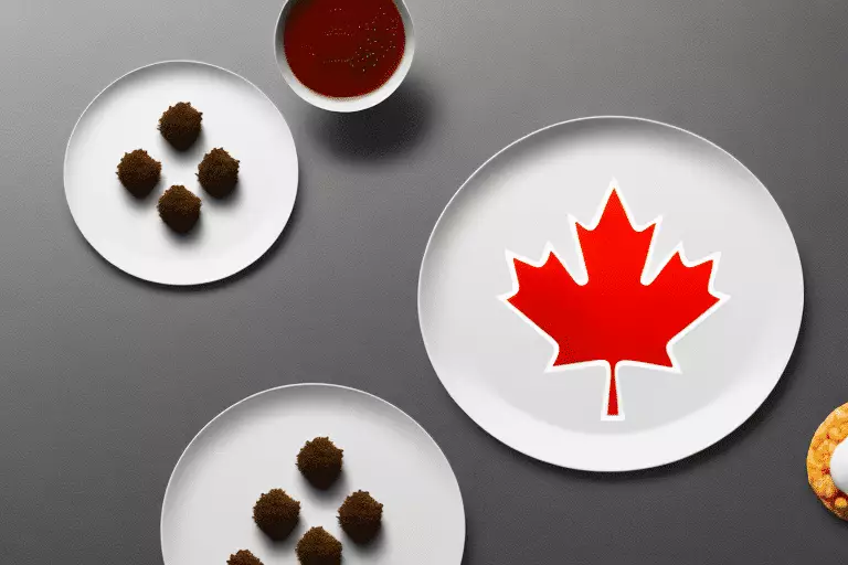 A canadian flag with a plate of edibles in the foreground