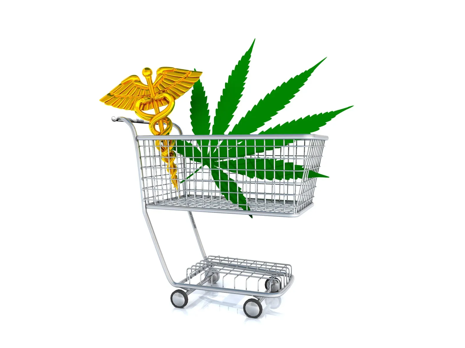 77648172 marijuana and caduceus in a shopping cart