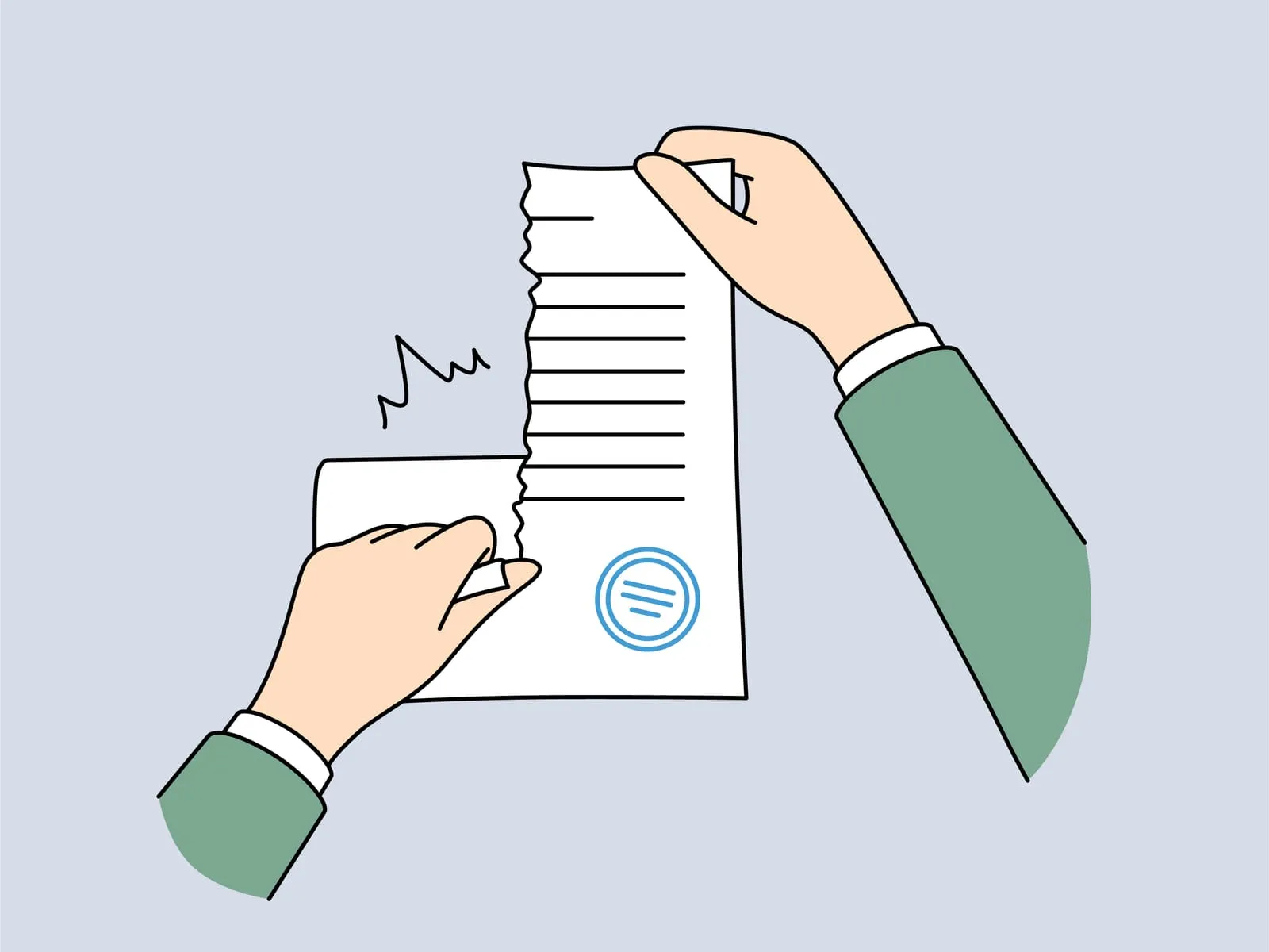 90461654 hands tear up sealed contract to get rid of non income generating business obligations or quit job